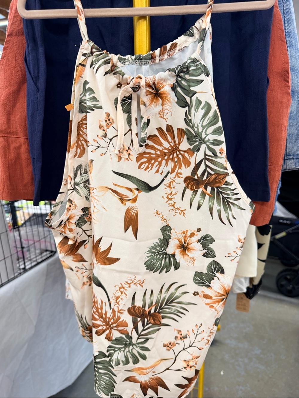 Floral Halter Neck Sundress - Cream with Olive & Rust Prints